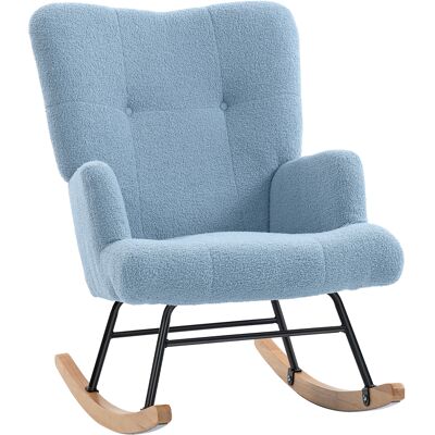 Homcom Silla Mecedora de Terciopelo de Teddy con Respaldo Alto Patas de Madera de Caucho Reposabrazos Azul Claro Homcom Silla Mecedora de Terciopelo de Teddy con Respaldo Alto Patas de Madera de Caucho Reposabrazos Azul Claro
