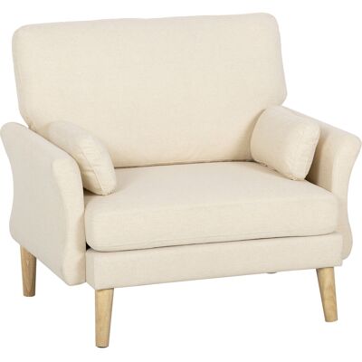 Homcom Sillón tapizado en terciopelo, sillón de acento extragrande con patas de madera, sillón de lectura para salón y dormitorio, blanco crema Homcom Sillón tapizado en terciopelo, sillón de acento extragrande con patas de madera, sillón de lectura para salón y dormitorio, blanco crema