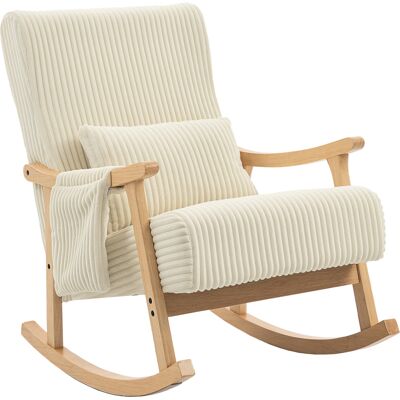 Homcom Silla Mecedora de Pana con Cojín Lumbar Patas y Reposabrazos de Madera de Caucho Bolsillo Estilo Moderno Beige Homcom Silla Mecedora de Pana con Cojín Lumbar Patas y Reposabrazos de Madera de Caucho Bolsillo Estilo Moderno Beige