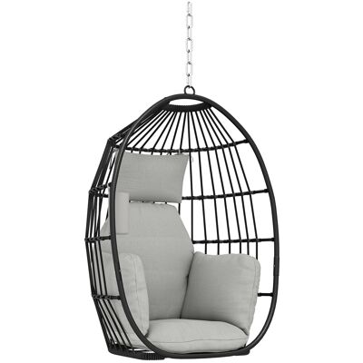 Outsunny Sillón Colgante Tipo Huevo Plegable con Cojines, 75x62x107 cm, Gris Oscuro Aosom España Outsunny Sillón Colgante Tipo Huevo Plegable con Cojines, 75x62x107 cm, Gris Oscuro Aosom España