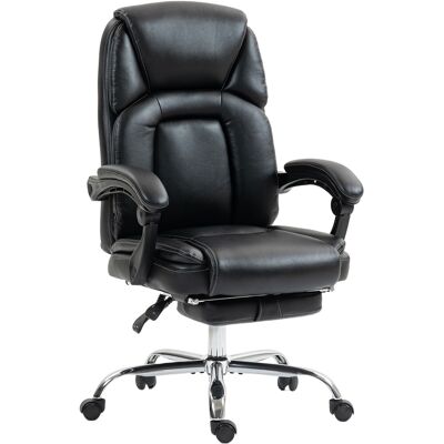 Homcom Silla de Oficina Reclinable con Reposapiés Extraíble en Piel PU, Capacidad 120 kg, Negro Aosom España Homcom Silla de Oficina Reclinable con Reposapiés Extraíble en Piel PU, Capacidad 120 kg, Negro Aosom España