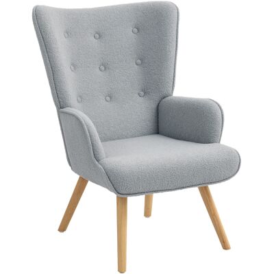 Homcom Sillón de salón en tela bouclé, sillón capitoné y acolchado con patas de madera, 71 x 74 x 96 cm, gris claro Homcom Sillón de salón en tela bouclé, sillón capitoné y acolchado con patas de madera, 71 x 74 x 96 cm, gris claro