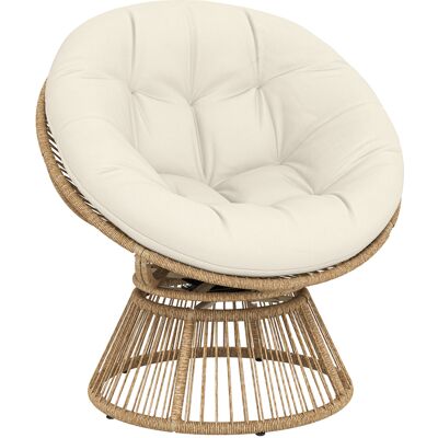 Outsunny Sillón papasan 360° giratorio Sillón de mimbre con cojín Estructura de acero Sillón redondo de ratán Sillón lounge Blanco crema Aosom España Outsunny Sillón papasan 360° giratorio Sillón de mimbre con cojín Estructura de acero Sillón redondo de ratán Sillón lounge Blanco crema Aosom España