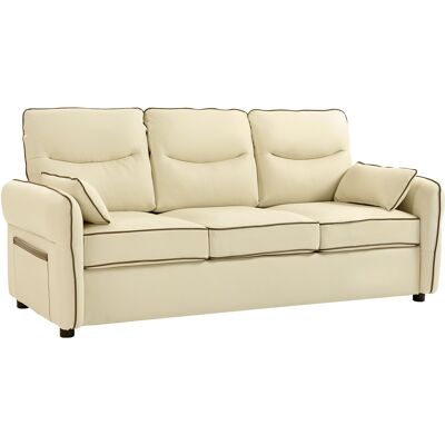 Homcom Sofá de 3 Plazas Tapizado en Cuero Sintético Acolchado Grueso Asiento Ancho Reposabrazos Bolsillo Montaje Rápido Beige Homcom Sofá de 3 Plazas Tapizado en Cuero Sintético Acolchado Grueso Asiento Ancho Reposabrazos Bolsillo Montaje Rápido Beige