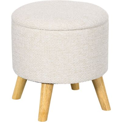 Homcom Puf redondo reposapiés taburete con baúl de almacenamiento patas de madera diseño moderno crema Aosom España Homcom Puf redondo reposapiés taburete con baúl de almacenamiento patas de madera diseño moderno crema Aosom España