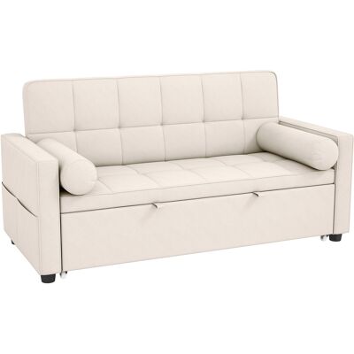 Homcom Sofá convertible 2 plazas 3 en 1 sofá-cama con cama nido doble respaldo regulable 2 cojines 80,5x137,5x84cm beige Aosom España Homcom Sofá convertible 2 plazas 3 en 1 sofá-cama con cama nido doble respaldo regulable 2 cojines 80,5x137,5x84cm beige Aosom España