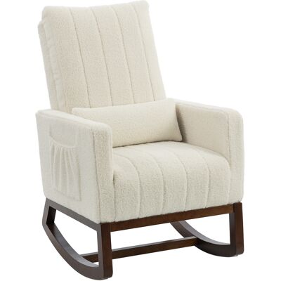 Homcom Sillón mecedor acolchado en franela nieve, cojín lumbar, respaldo alto, bolsillos laterales, crema Aosom España Homcom Sillón mecedor acolchado en franela nieve, cojín lumbar, respaldo alto, bolsillos laterales, crema Aosom España