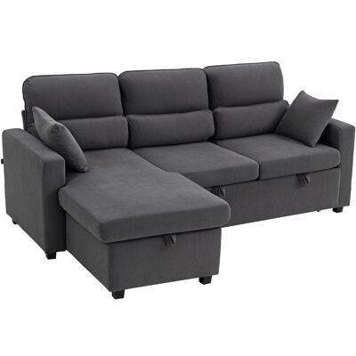 Homcom Sofá cama ajustable, sofá de invitados en forma de L con función cama, almacenamiento, cojines, para salón, habitación de invitados, gris oscuro Homcom Sofá cama ajustable, sofá de invitados en forma de L con función cama, almacenamiento, cojines, para salón, habitación de invitados, gris oscuro