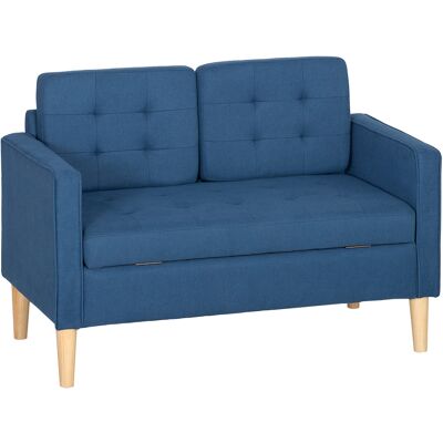 Homcom Sofá de 2 plazas con almacenamiento, capitoné con botones, cojín, madera de caucho, 117x62x78cm, Azul Aosom España Homcom Sofá de 2 plazas con almacenamiento, capitoné con botones, cojín, madera de caucho, 117x62x78cm, Azul Aosom España