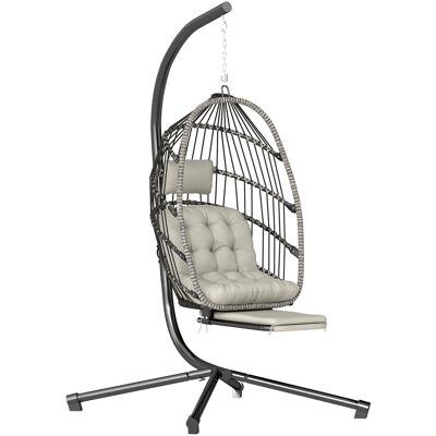 Outsunny Sillón colgante con soporte, silla colgante plegable con reposapiés retráctil, gris claro Aosom España Outsunny Sillón colgante con soporte, silla colgante plegable con reposapiés retráctil, gris claro Aosom España