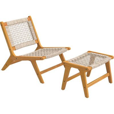 Outsunny Sillón de jardín con taburete 2 piezas Madera de acacia FSC Sillón lounge exterior con asiento de ratán Estilo boho patas ajustables Aosom España Outsunny Sillón de jardín con taburete 2 piezas Madera de acacia FSC Sillón lounge exterior con asiento de ratán Estilo boho patas ajustables Aosom España