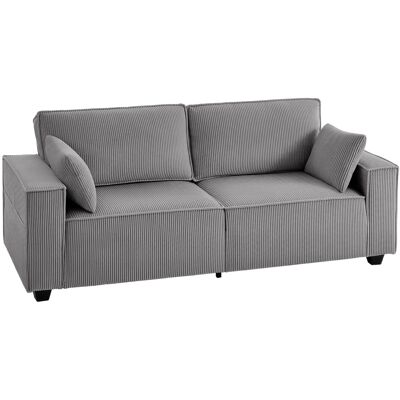 Homcom 218 cm sofá 3 plazas, moderno sofá de pana con acolchado de muelles ensacados, reposabrazos anchos y 2 cojines, gris claro Aosom España Homcom 218 cm sofá 3 plazas, moderno sofá de pana con acolchado de muelles ensacados, reposabrazos anchos y 2 cojines, gris claro Aosom España