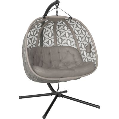 Outsunny Sillón colgante con estructura para 2 personas plegable Cesta colgante con cojín grueso portavasos cinturón de seguridad Outsunny Sillón colgante con estructura para 2 personas plegable Cesta colgante con cojín grueso portavasos cinturón de seguridad
