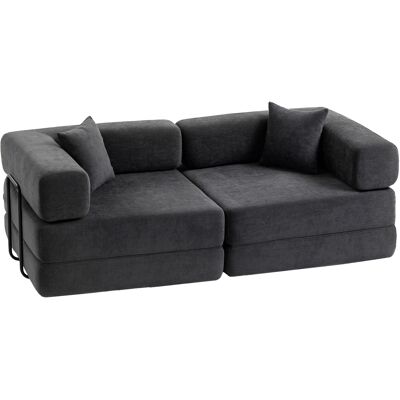 Homcom Sofá Cama de 2 Plazas Plegable Tapizado en Chenilla con Acolchado Grueso Reposabrazos Anchos 2 Almohadas Gris Oscuro Homcom Sofá Cama de 2 Plazas Plegable Tapizado en Chenilla con Acolchado Grueso Reposabrazos Anchos 2 Almohadas Gris Oscuro