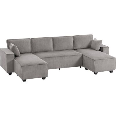 Homcom Sofá esquinero con doble chaise longue, sofá en U de pana con asiento amplio y profundo, cojines con muelles, gris claro Homcom Sofá esquinero con doble chaise longue, sofá en U de pana con asiento amplio y profundo, cojines con muelles, gris claro