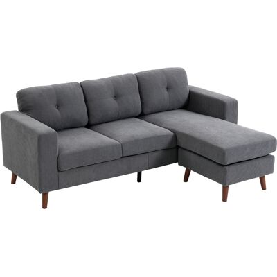 Homcom Sofá esquinero 192 cm en L 3 plazas con chaiselongue reversible, acabado en pana, para espacios pequeños, gris oscuro Homcom Sofá esquinero 192 cm en L 3 plazas con chaiselongue reversible, acabado en pana, para espacios pequeños, gris oscuro