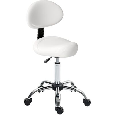 Homcom Taburete Giratorio con Respaldo y Ruedas Silla Ajustable para Salones de Belleza Estudio de Tatuajes 50x50x83-98cm Blanco Homcom Taburete Giratorio con Respaldo y Ruedas Silla Ajustable para Salones de Belleza Estudio de Tatuajes 50x50x83-98cm Blanco