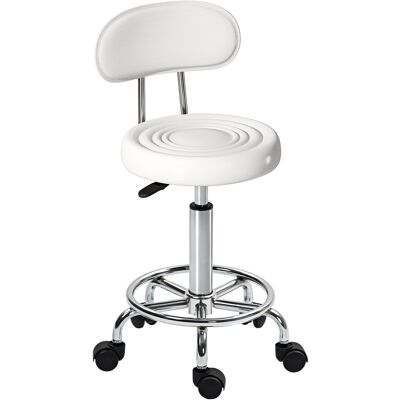 Homcom Taburete Giratorio con Respaldo y Ruedas Silla Ajustable para Salón de Belleza Estudio de Tatuajes 32x40x70-86cm Blanco Homcom Taburete Giratorio con Respaldo y Ruedas Silla Ajustable para Salón de Belleza Estudio de Tatuajes 32x40x70-86cm Blanco