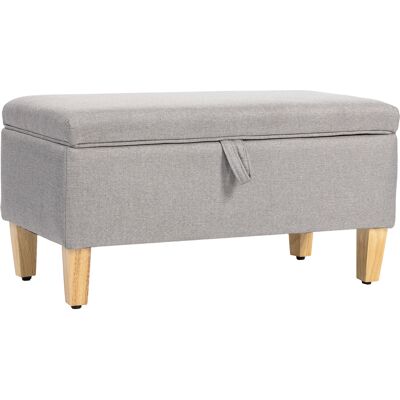 Homcom Banco con almacenamiento efecto lino, reposapiés acolchado con patas de madera de caucho, caja de almacenamiento, gris claro Homcom Banco con almacenamiento efecto lino, reposapiés acolchado con patas de madera de caucho, caja de almacenamiento, gris claro