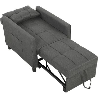 Homcom Sillón Cama Individual 3 en 1 en Tejido Efecto Lino y Madera con Respaldo Reclinable, Cojín, Bolsillos, Gris Homcom Sillón Cama Individual 3 en 1 en Tejido Efecto Lino y Madera con Respaldo Reclinable, Cojín, Bolsillos, Gris
