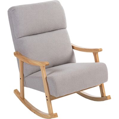 Homcom Silla Mecedora de Borreguito con Patas y Reposabrazos de Madera de Caucho Mecedora Carga 120 kg Gris Claro Homcom Silla Mecedora de Borreguito con Patas y Reposabrazos de Madera de Caucho Mecedora Carga 120 kg Gris Claro