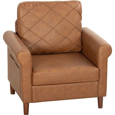 Homcom Sofá Individual Tapizado en PU Cojín Grueso Respaldo con Costuras Patas de Madera Maciza Marrón Homcom Sofá Individual Tapizado en PU Cojín Grueso Respaldo con Costuras Patas de Madera Maciza Marrón