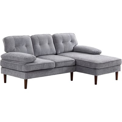 Homcom Sofá Esquinero de 3 Plazas Tapizado en Chenilla en Forma de L con Patas de Madera y Reposabrazos 215x142x88 cm Gris Homcom Sofá Esquinero de 3 Plazas Tapizado en Chenilla en Forma de L con Patas de Madera y Reposabrazos 215x142x88 cm Gris