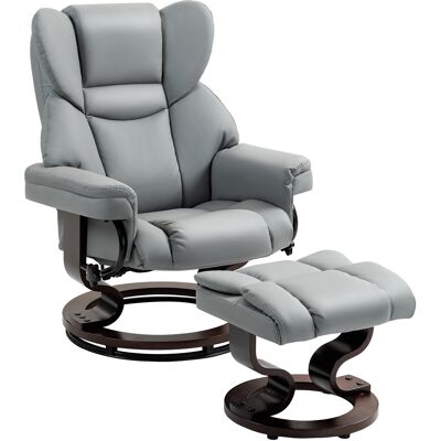 Homcom Sillón relax giratorio con reposapiés, respaldo alto, espuma de alta densidad, base de madera, gris claro Homcom Sillón relax giratorio con reposapiés, respaldo alto, espuma de alta densidad, base de madera, gris claro