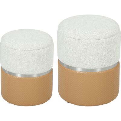 Homcom Juego de 2 Puff Almacenaje Tapizados en Chenilla y PU Asiento Acolchado para Pasillo Dormitorio Marrón y Crema Homcom Juego de 2 Puff Almacenaje Tapizados en Chenilla y PU Asiento Acolchado para Pasillo Dormitorio Marrón y Crema