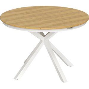 Outsunny Mesa de Jardín Redonda de Ø118x74cm con Encimera de Lamas Estructura de Aluminio y Patas Cruzadas Teca y Blanco Outsunny Mesa de Jardín Redonda de Ø118x74cm con Encimera de Lamas Estructura de Aluminio y Patas Cruzadas Teca y Blanco