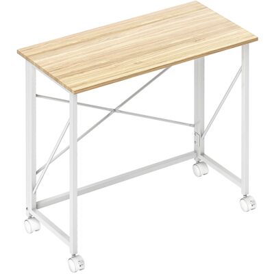 Homcom Escritorio Plegable con Ruedas y Estructura Resistente Ideal para Oficina y Estudio 80x40x75 cm Natural y Blanco Homcom Escritorio Plegable con Ruedas y Estructura Resistente Ideal para Oficina y Estudio 80x40x75 cm Natural y Blanco