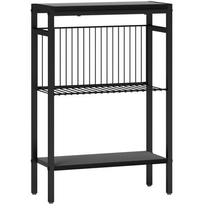 Homcom Mesa Auxiliar Estrecha de 3 Niveles con Estantes Abiertos y Estructura de Acero para Salón Dormitorio 43x18x62,5cm Negro Homcom Mesa Auxiliar Estrecha de 3 Niveles con Estantes Abiertos y Estructura de Acero para Salón Dormitorio 43x18x62,5cm Negro