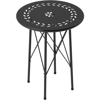 Outsunny Mesa de Jardín Redonda de Acero con Diseño de Flores y Hojas Patas Ajustables y Estructura en Forma de X Ø40x50cm Negro Outsunny Mesa de Jardín Redonda de Acero con Diseño de Flores y Hojas Patas Ajustables y Estructura en Forma de X Ø40x50cm Negro