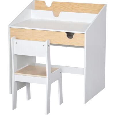 Conjunto de Escritorio Infantil Homcom - Blanco y Natural, 3-6 Años, 2 Piezas Conjunto de Escritorio Infantil Homcom - Blanco y Natural, 3-6 Años, 2 Piezas