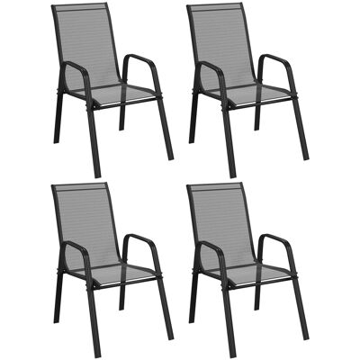 Outsunny Set 4 Sillas de Jardín Apilables y Ahorradoras de Espacio con Reposabrazos en Metal y Tejido de Malla, Negro Aosom España Outsunny Set 4 Sillas de Jardín Apilables y Ahorradoras de Espacio con Reposabrazos en Metal y Tejido de Malla, Negro Aosom España