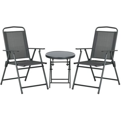 Outsunny Set de Jardín 3 Piezas con 2 Sillas 53.5x64x93 cm y Mesa de Café Ø45x50 cm, en Metal, Gris Oscuro Outsunny Set de Jardín 3 Piezas con 2 Sillas 53.5x64x93 cm y Mesa de Café Ø45x50 cm, en Metal, Gris Oscuro