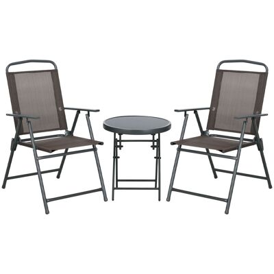 Outsunny Set de Jardín 3 Piezas con 2 Sillas 53.5x64x93 cm y Mesa de Café Ø45x50 cm, en Metal, Marrón Outsunny Set de Jardín 3 Piezas con 2 Sillas 53.5x64x93 cm y Mesa de Café Ø45x50 cm, en Metal, Marrón