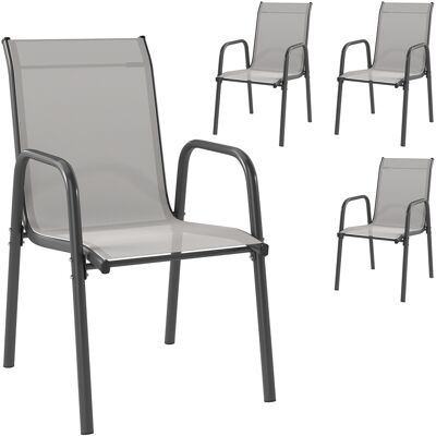 Outsunny Sillas de jardín 4 unidades Sillas de terraza apilables con respaldo transpirable, reposabrazos 120 kg de carga Aosom España Outsunny Sillas de jardín 4 unidades Sillas de terraza apilables con respaldo transpirable, reposabrazos 120 kg de carga Aosom España