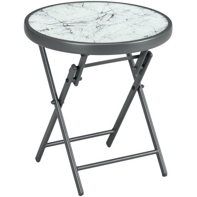 Outsunny Mesa baja plegable mesa auxiliar plegable sobre efecto mármol en vidrio templado estructura metálica redonda Ø45 x 50 cm blanco Aosom España Outsunny Mesa baja plegable mesa auxiliar plegable sobre efecto mármol en vidrio templado estructura metálica redonda Ø45 x 50 cm blanco Aosom España