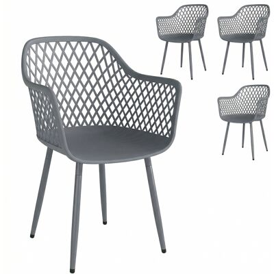 Outsunny Set de 4 sillas de jardín resistentes a los rayos UV de plástico con reposabrazos y respaldo 56 x 51 x 84 cm Gris oscuro Outsunny Set de 4 sillas de jardín resistentes a los rayos UV de plástico con reposabrazos y respaldo 56 x 51 x 84 cm Gris oscuro