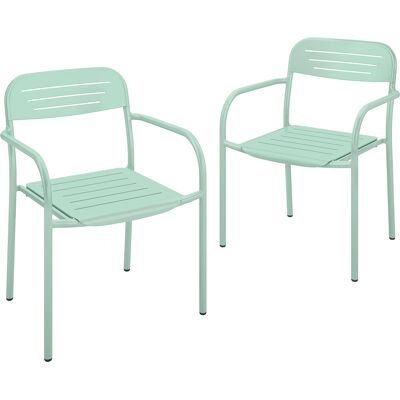 Outsunny Sillas de jardín Set de 2 sillas apilables para terraza con diseño de lamas y reposabrazos 56 x 58 x 78 cm Verde Aosom España Outsunny Sillas de jardín Set de 2 sillas apilables para terraza con diseño de lamas y reposabrazos 56 x 58 x 78 cm Verde Aosom España