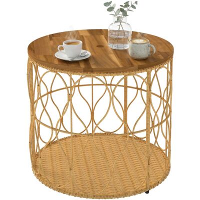 Outsunny Mesa auxiliar Ø50 cm resistente a la intemperie con aspecto de ratán, tablero de madera de acacia, patas regulables Teca Outsunny Mesa auxiliar Ø50 cm resistente a la intemperie con aspecto de ratán, tablero de madera de acacia, patas regulables Teca