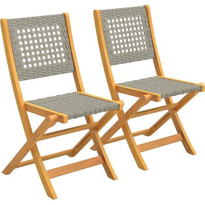 Outsunny Sillas de jardín 2 piezas Silla plegable FSC con asiento transpirable altura cómoda de madera maciza y polirratán Aosom España Outsunny Sillas de jardín 2 piezas Silla plegable FSC con asiento transpirable altura cómoda de madera maciza y polirratán Aosom España