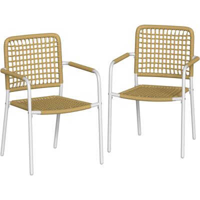 Outsunny Pack de 2 Sillas de Jardín Apilables de Resina Trenzada con Reposabrazos y Respaldo, 55x57x82cm, Amarillo Aosom España Outsunny Pack de 2 Sillas de Jardín Apilables de Resina Trenzada con Reposabrazos y Respaldo, 55x57x82cm, Amarillo Aosom España