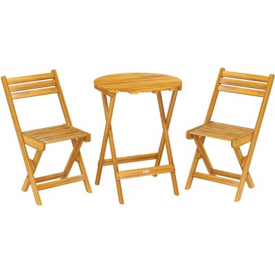 Outsunny Conjunto Bistró 3 Piezas Plegable en Madera de Acacia con Mesa Redonda y 2 Sillas, sin montaje, 60x60x75cm, Natural Aosom España Outsunny Conjunto Bistró 3 Piezas Plegable en Madera de Acacia con Mesa Redonda y 2 Sillas, sin montaje, 60x60x75cm, Natural Aosom España