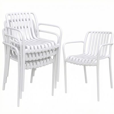 Outsunny Juego de 4 Sillas de Jardín Exterior Apilables de PP con Respaldo Curvado Asiento de Listones 55x58,5x81,5 cm Blanco Outsunny Juego de 4 Sillas de Jardín Exterior Apilables de PP con Respaldo Curvado Asiento de Listones 55x58,5x81,5 cm Blanco