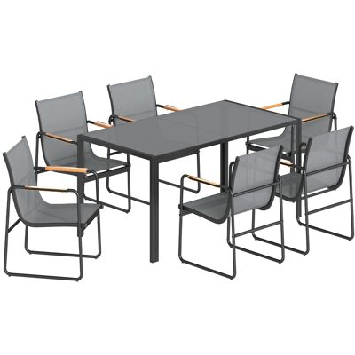 Outsunny Conjunto de Mesa y 6 Sillas de Jardín con Tablero de Vidrio Templado, Gris Aosom España Outsunny Conjunto de Mesa y 6 Sillas de Jardín con Tablero de Vidrio Templado, Gris Aosom España