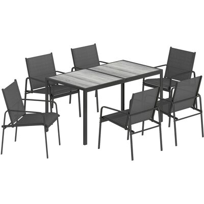 Outsunny Conjunto Mesa y Sillas Jardín con Mesa de Efecto Madera y 6 Sillas con Asiento Transpirable Negro Aosom España Outsunny Conjunto Mesa y Sillas Jardín con Mesa de Efecto Madera y 6 Sillas con Asiento Transpirable Negro Aosom España