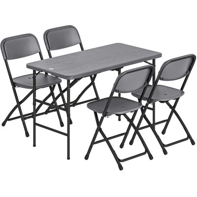 Outsunny Conjunto de Mesa y Sillas Jardín con Mesa Plegable Ajustable de 55 a 74 cm y 4 Sillas Plegables para Terraza Gris Aosom España Outsunny Conjunto de Mesa y Sillas Jardín con Mesa Plegable Ajustable de 55 a 74 cm y 4 Sillas Plegables para Terraza Gris Aosom España