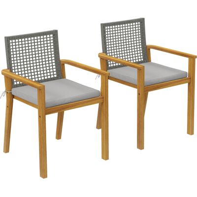Outsunny Silla Madera Set de 2 Sillas de Jardín Apilables con Cojines Desmontables Brazos Respaldo 59x55x86 cm Natural Aosom España Outsunny Silla Madera Set de 2 Sillas de Jardín Apilables con Cojines Desmontables Brazos Respaldo 59x55x86 cm Natural Aosom España